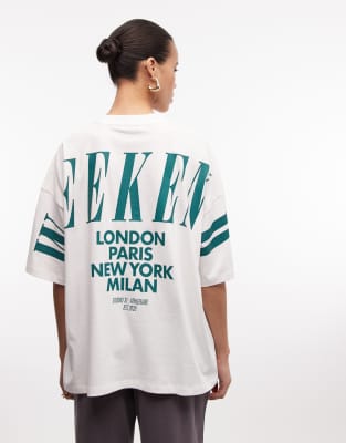 Asos Weekend Collective Weekend Collective Icon Oversized T-shirt With Stacked Back Logo In White
