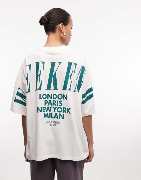 Weekend Collective Icon oversized t-shirt with stacked back logo in cream