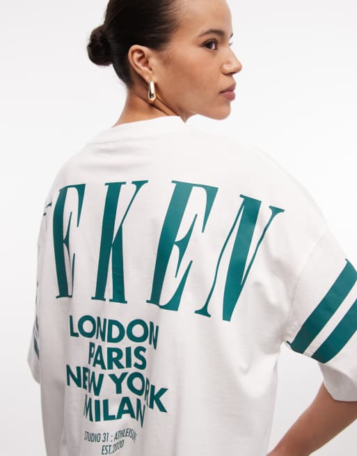 Weekend Collective Icon oversized t-shirt with stacked back logo in cream, 2 of 4