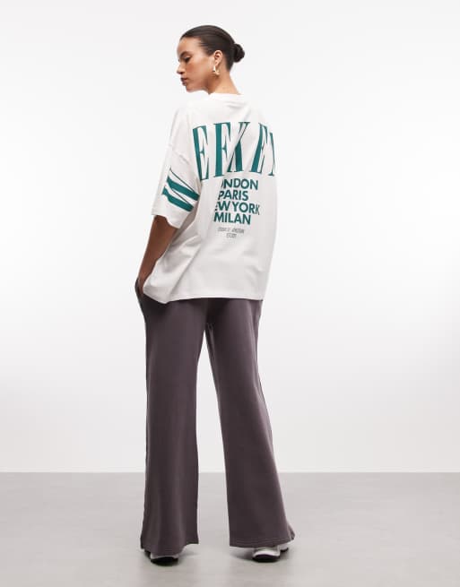 Weekend Collective Icon oversized t-shirt with stacked back logo in cream, 3 of 4