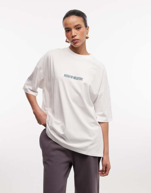 Weekend Collective Icon oversized t-shirt with stacked back logo in cream, 4 of 4