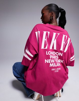 Weekend Collective Icon oversized t-shirt with stacked back logo in dark pink-Multi