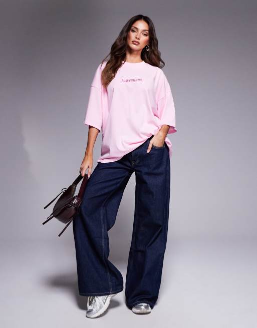 Weekend Collective Icon oversized T-shirt with stacked back logo in light pink and purple