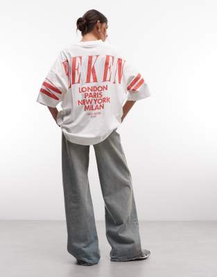 Asos Weekend Collective Weekend Collective Icon Oversized T-shirt With Stacked Back Logo In White
