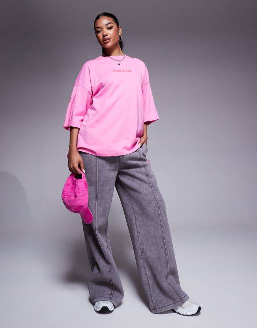 Weekend Collective Icon oversized T-shirt with stacked back logo in pink and red