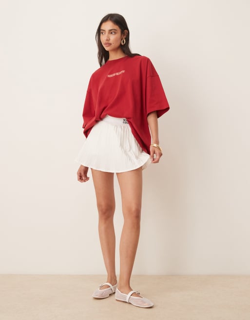 Weekend Collective Icon oversized t-shirt with stacked back logo in red and pink
