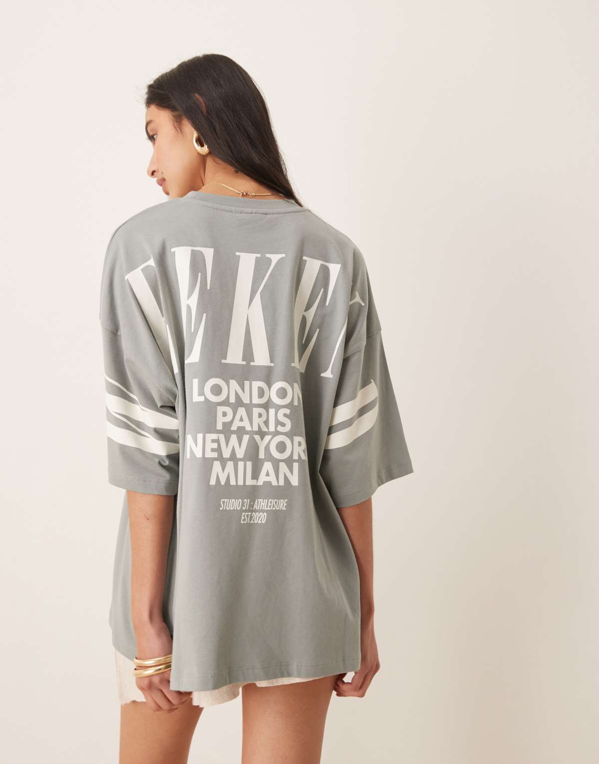 Weekend Collective Icon oversized t-shirt with stacked back logo in sage and cream