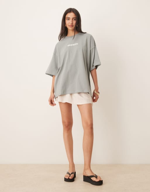 Weekend Collective Icon oversized t-shirt with stacked back logo in sage and cream