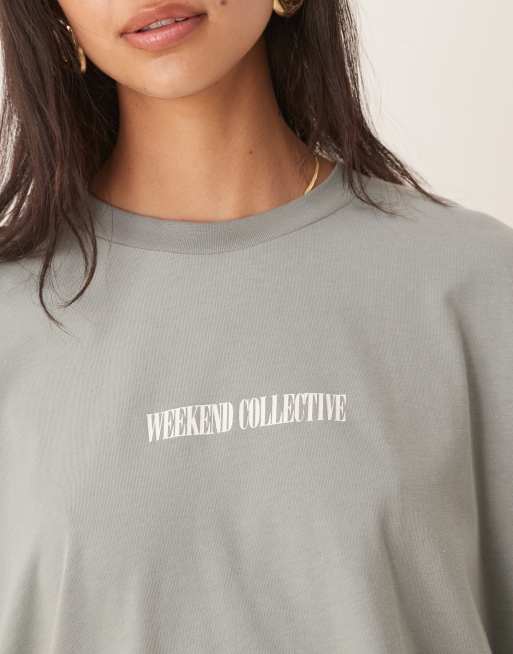 Weekend Collective Icon oversized t-shirt with stacked back logo in sage and cream
