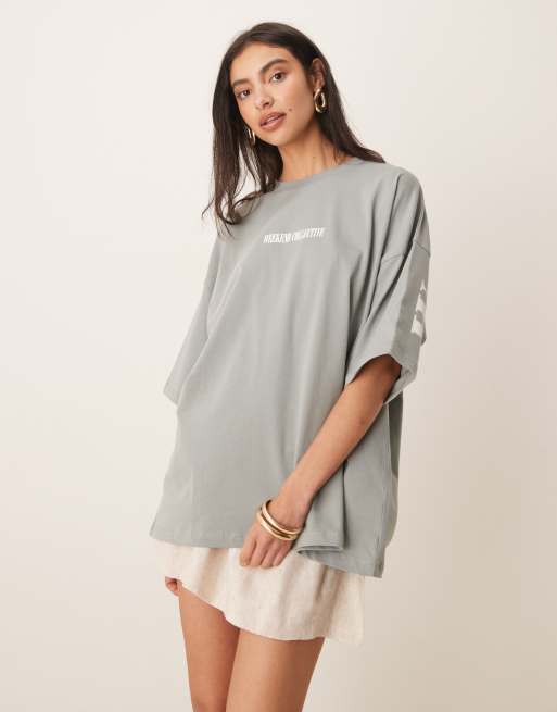Weekend Collective Icon oversized t-shirt with stacked back logo in sage and cream