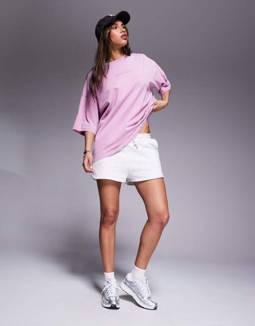 Weekend Collective Icon oversized short sleeve top with stacked back logo in washed lilac