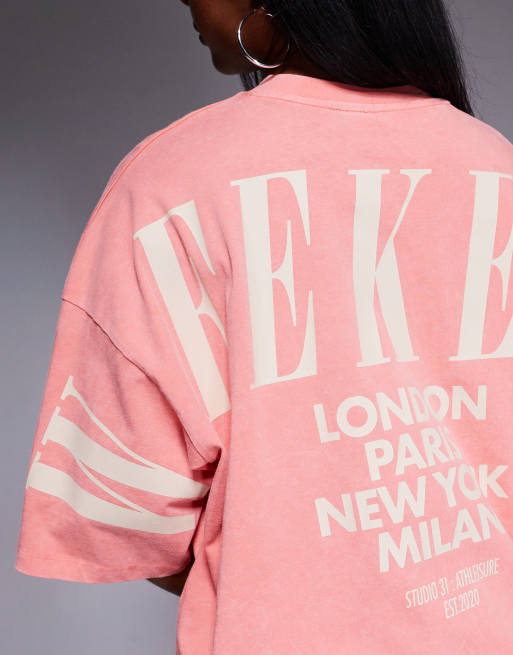 Weekend Collective Icon oversized t-shirt with stacked back logo in washed peach and stone