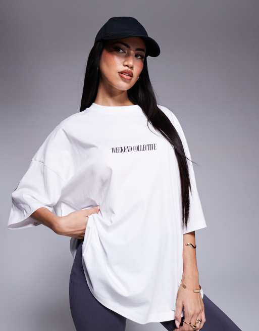 Weekend Collective Icon oversized t-shirt with stacked back logo in white, 3 of 4