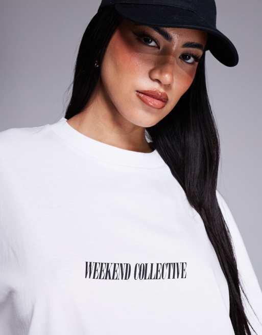 Weekend Collective Icon oversized t-shirt with stacked back logo in white