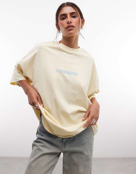 Weekend Collective Icon oversized t-shirt with stacked back logo in yellow with blue print - view 1