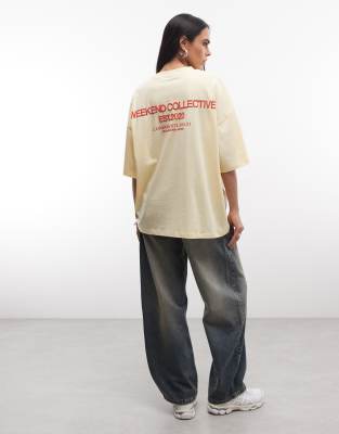Asos Weekend Collective Weekend Collective Icon Oversized T-shirt With Stacked Back Logo In Yellow