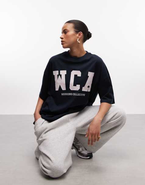 Weekend Collective Icon oversized t-shirt with varsity graphic in navy