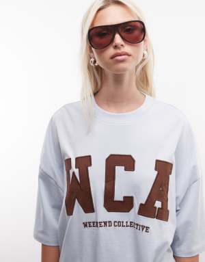 Weekend Collective Icon oversized t-shirt with WCA graphic in blue and brown