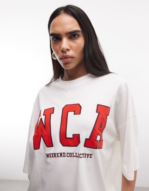 Weekend Collective Icon oversized t-shirt with WCA graphic in white, 3 of 4