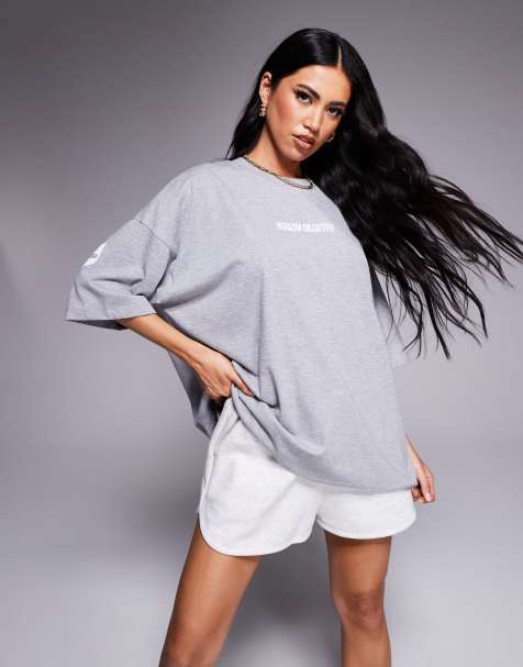 Weekend Collective Icon oversized t-shirt with white stacked back logo in gray heather - view 1