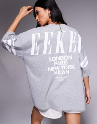 Shop Asos Weekend Collective Weekend Collective Icon Oversized T-shirt With White Stacked Back Logo In Gray