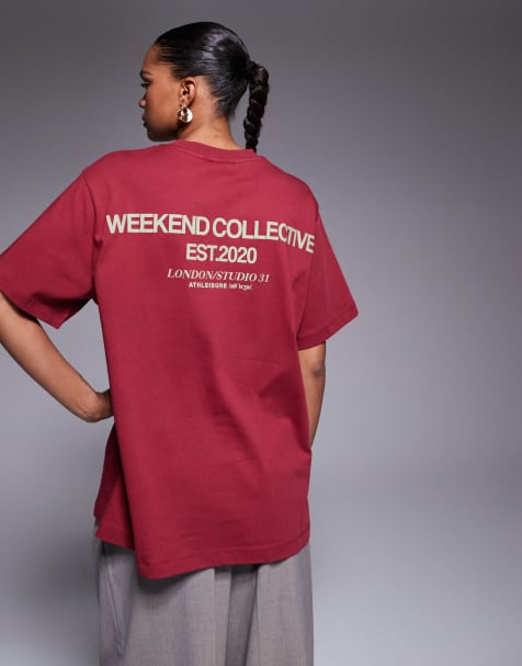 Weekend Collective – Icon – Śliwkowy T-shirt oversize z dużym napisem na plecach - view 1