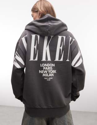 Asos Weekend Collective Weekend Collective Icon Stacked Back Hoodie In Gray