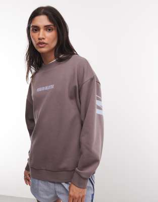 Asos Weekend Collective Weekend Collective Icon Stacked Back Logo Sweatshirt In Grey