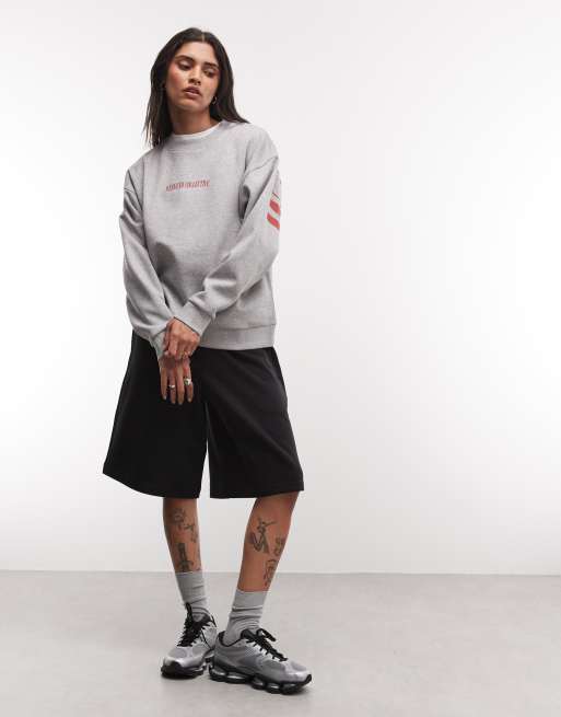 Weekend Collective Icon stacked back logo sweatshirt in gray heather and red, 2 of 4