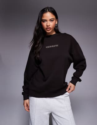 Asos Weekend Collective Weekend Collective Icon Sweatshirt With Stacked Back Logo In Brown