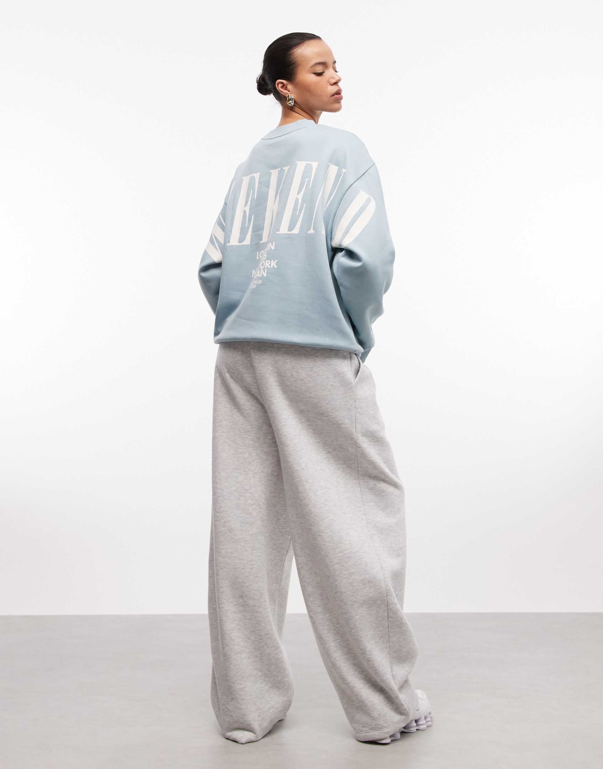 weekend collective icon sweatshirt with stacked logo in dusky blue