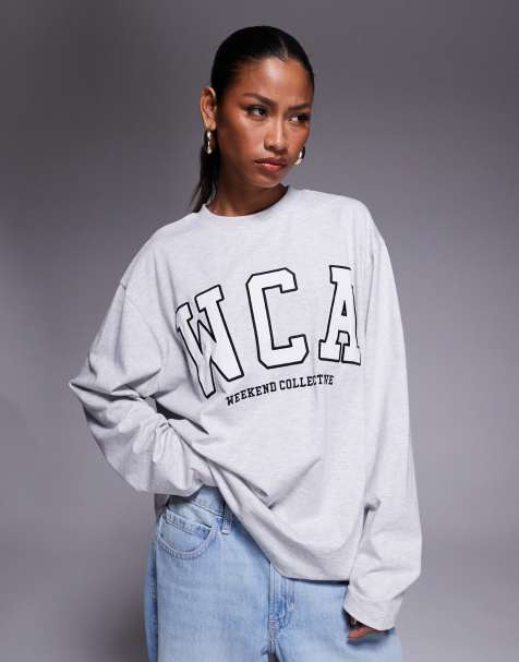 Weekend Collective - Icon - T-shirt oversize à imprimé WCA et manches longues - Gris chiné - view 1