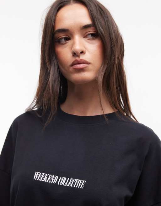 Weekend Collective - Icon - T-shirt oversize à manches longues avec logo superposé au dos - Noir, 3 de 4
