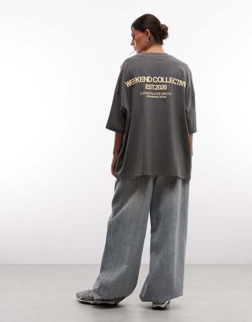 Weekend Collective - Icon - T-shirt oversize avec imprimé au dos - Gris foncé, 3 de 4
