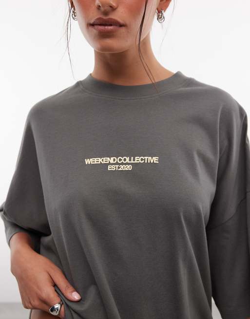 Weekend Collective - Icon - T-shirt oversize avec imprimé au dos - Gris foncé, 4 de 4