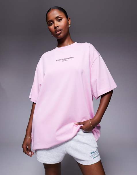 Weekend Collective - Icon - T-shirt oversize avec inscription en caractères gras au dos - Rose - view 1