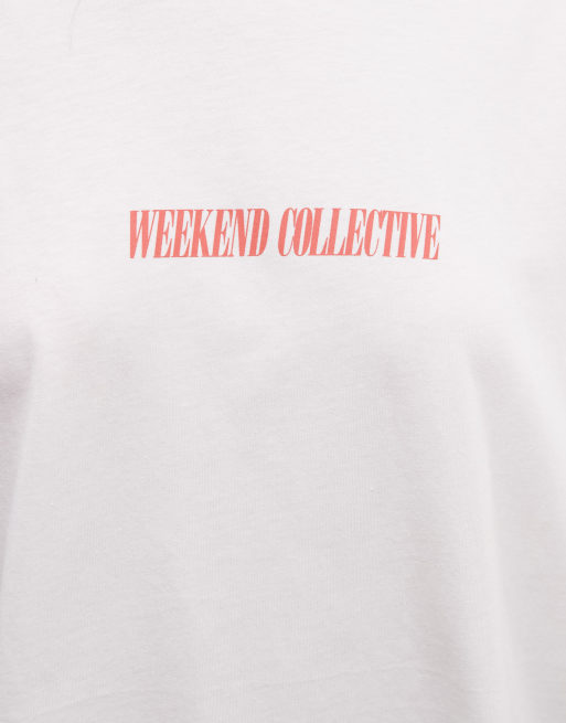 Weekend Collective - Icon - T-shirt oversize avec logo superposé au dos - Blanc cassé et rouge imprimé, 3 de 4