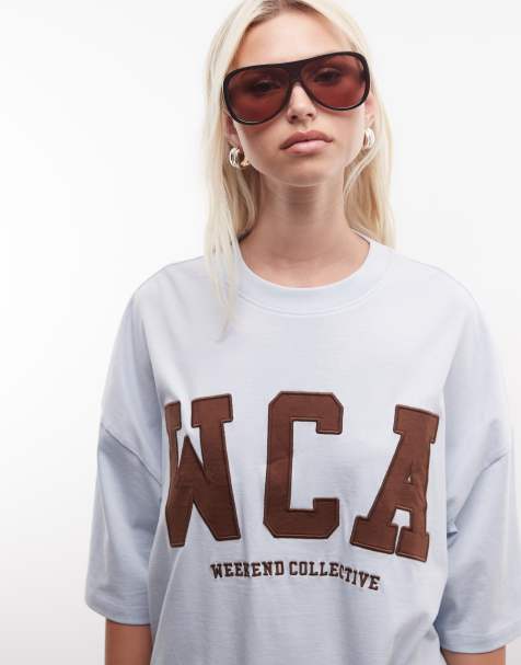 Weekend Collective - Icon - T-shirt oversize blu e marrone con grafica WCA - view 1