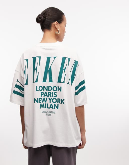 Weekend Collective - Icon - T-shirt oversize color crema con logo sovrapposto sul retro