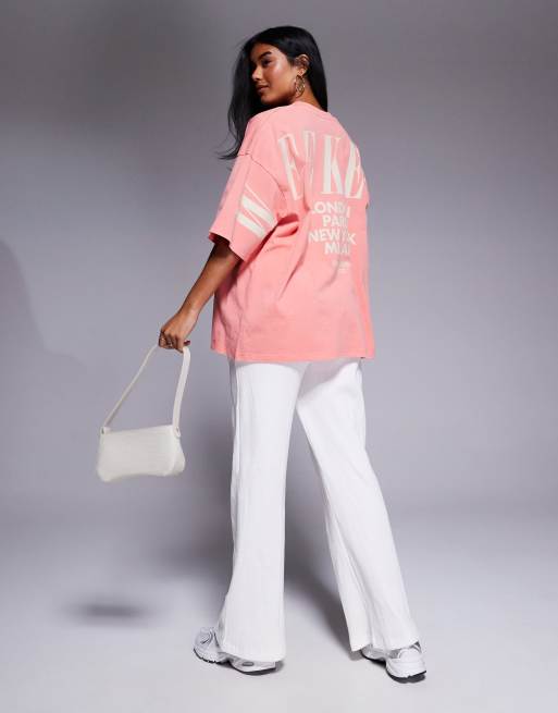 Weekend Collective - Icon - T-shirt oversize color pesca slavato e pietra con logo stampato sul retro