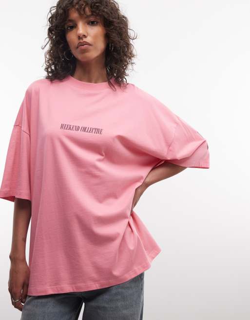 Weekend Collective - Icon - T-shirt oversize rosa con logo sovrapposto sul retro, 3 di 4