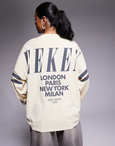 Weekend Collective – Icon – T-shirt oversize w spranym brązowym kolorze z długimi rękawami i logo na plecach - view 1