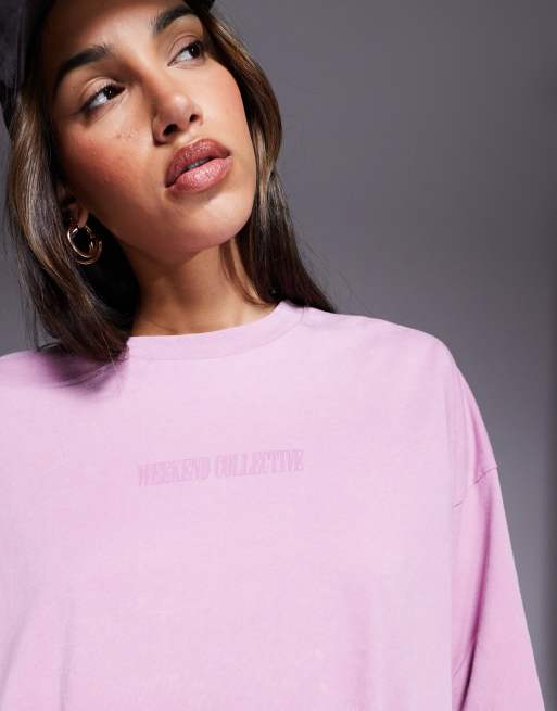 Weekend Collective - Icon - Top a maniche corte oversize lilla slavato con logo sul retro