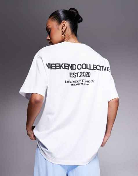 Weekend Collective – Icon – Vit t-shirt i oversize med texttryck i fetstil på ryggen - view 1