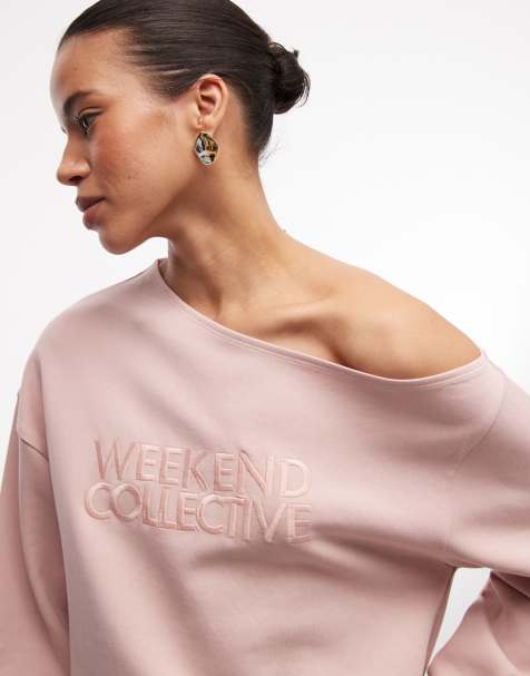 Weekend Collective interlock off-shoulder sweatshirt in dusky pink - part of a set - view 1