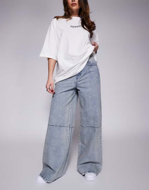 Weekend Collective - Jeans met wijde pijpen en horizontale zoom in middenblauw - view 1