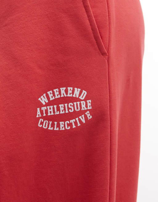 Weekend Collective - Joggers rojo coral de corte barrel extragrande con gráfico (parte de un conjunto), 3 de 5