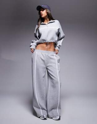 Weekend Collective - Jogginghose aus Neopren-Stoff in Grau meliert mit Streifendetail und weitem Bein, Kombiteil