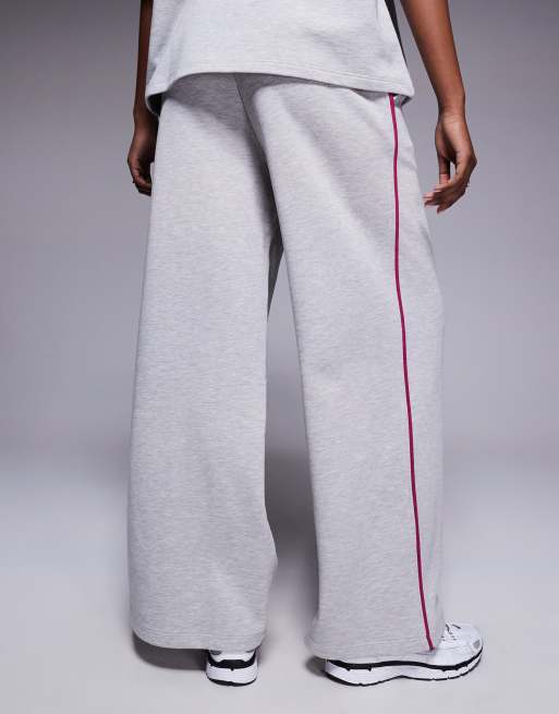 Weekend Collective – Jogginghose in Grau meliert mit Paspelierung in Pflaume und weitem Bein, 2 von 5