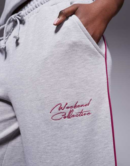 Weekend Collective – Jogginghose in Grau meliert mit Paspelierung in Pflaume und weitem Bein, 4 von 5